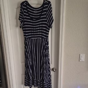Terra & Sky Navy and White Striped Midi Dress